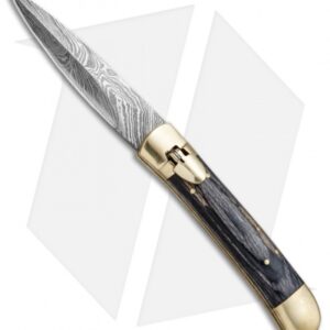 9" Leverlock Dagger Automatic Stiletto Knife Blackwood (3.8" Damascus)