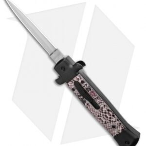 9" Italian Stiletto OTF Automatic Dagger Knife Sidewinder Black (3.8" Satin)