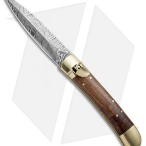 9" Leverlock Dagger Automatic Stiletto Knife Wood (3.8" Damascus)