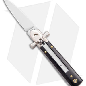 AGA 6" Lever Lock Automatic Italian Knife Ebony w/Cross Bolsters (2.5" Polish)