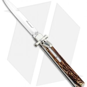 AGA Campolin 9" Dominus Leverlock Automatic Knife Stag (4" Satin)