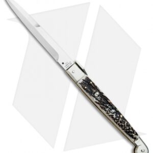 A.G.A. Campolin 12" Sicilian Picklock Bayo Automatic Knife Stag (5.5" Satin)