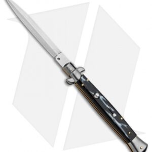 Frank B 11" Italian Stiletto Dagger Automatic Knife Sim Dark Horn (5" Satin)
