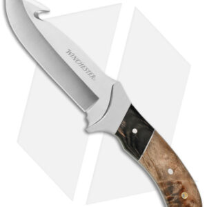 Winchester Knives Large Fixed Blade Gut Hook Knife Burl Wood (5" Satin)
