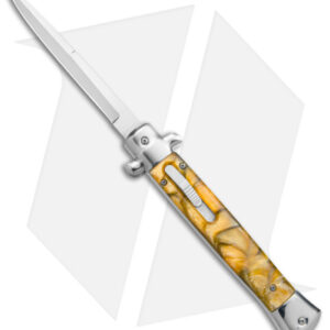 11" Stiletto OTF Automatic Knife Yellow Acrylic 4.75" Satin Bayo w/o Clip