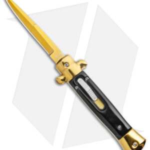 9" Italian Stiletto OTF Automatic Knife Black Acrylic (3.8" Gold Bayonet)