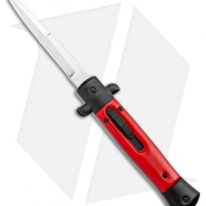 9" Italian Stiletto OTF Automatic Knife Red Bayonet (3.75" Satin)