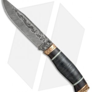 Olamic Cutlery Voykar HT4 Fixed Blade Knife Stacked Leather (5.875" Damascus)