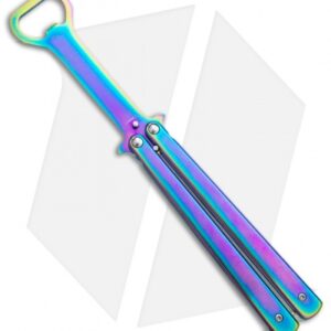 The Bartender "Bottle-Fly" Butterfly Knife Milled Bottle Opener (3.4" Spectrum)