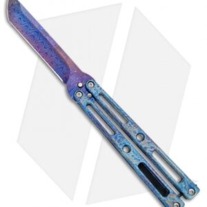 VMX Vallotton/Maverick Custom Balisong Knife Tesla Ti (4.25" Blued Damascus)