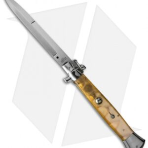 AGA Campolin 15" Ring Pull Automatic Italian Stiletto Knife Gold (7" Satin Bayo)