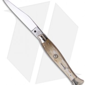 AGA Campolin 10" Automatic Fishtail Picklock Knife Honey Horn (4.5" Satin Bayo)