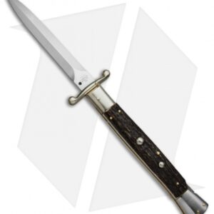 AGA Campolin 13" Swinguard Automatic Knife Stag Horn (5.75" Satin Dagger)