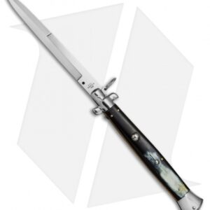 AGA Campolin 18" Ring Pull Automatic Knife Brazilian Horn (8" Satin Bayo)