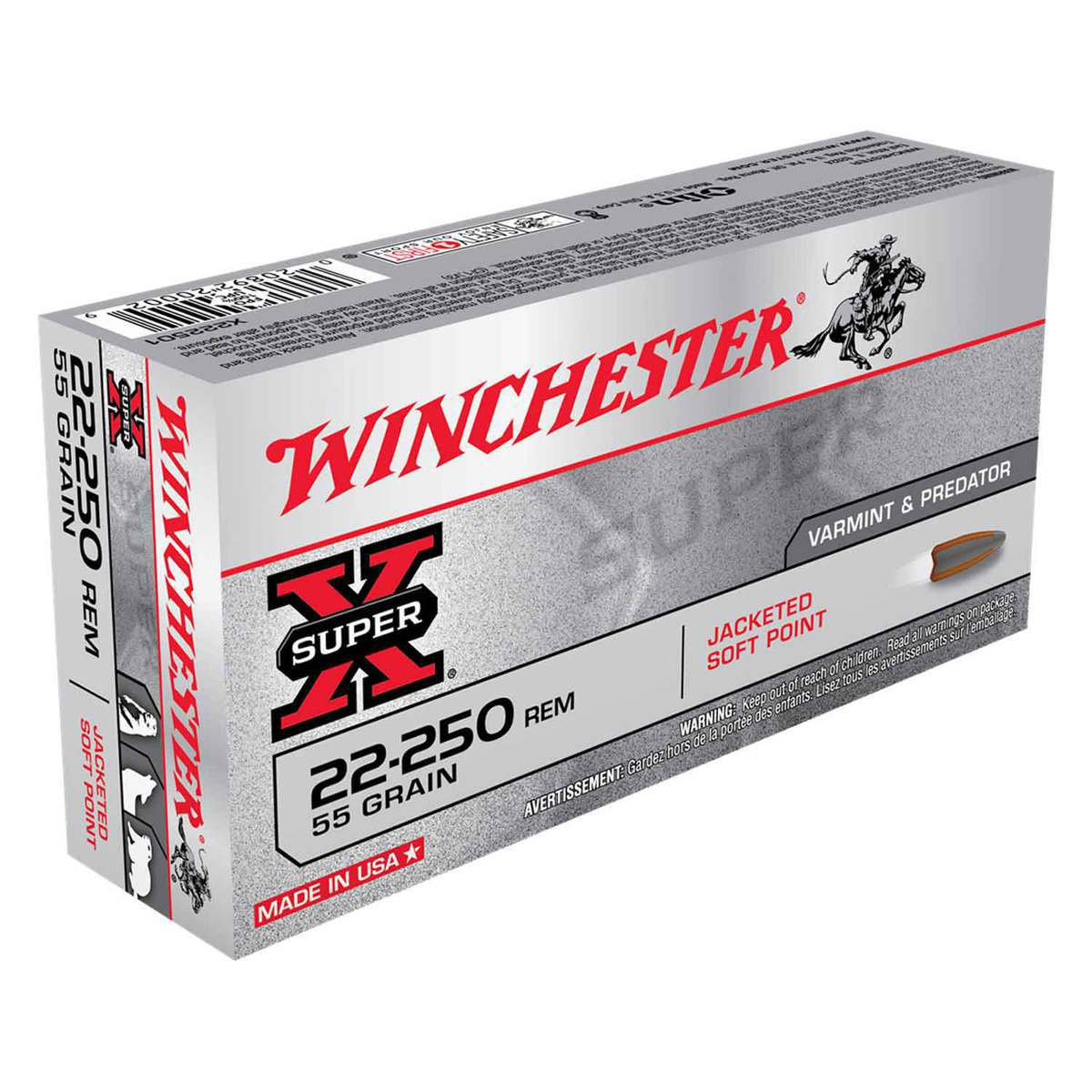 Winchester Super-X 22-250 Remington 55gr PSP Rifle Ammo - 20 Rounds