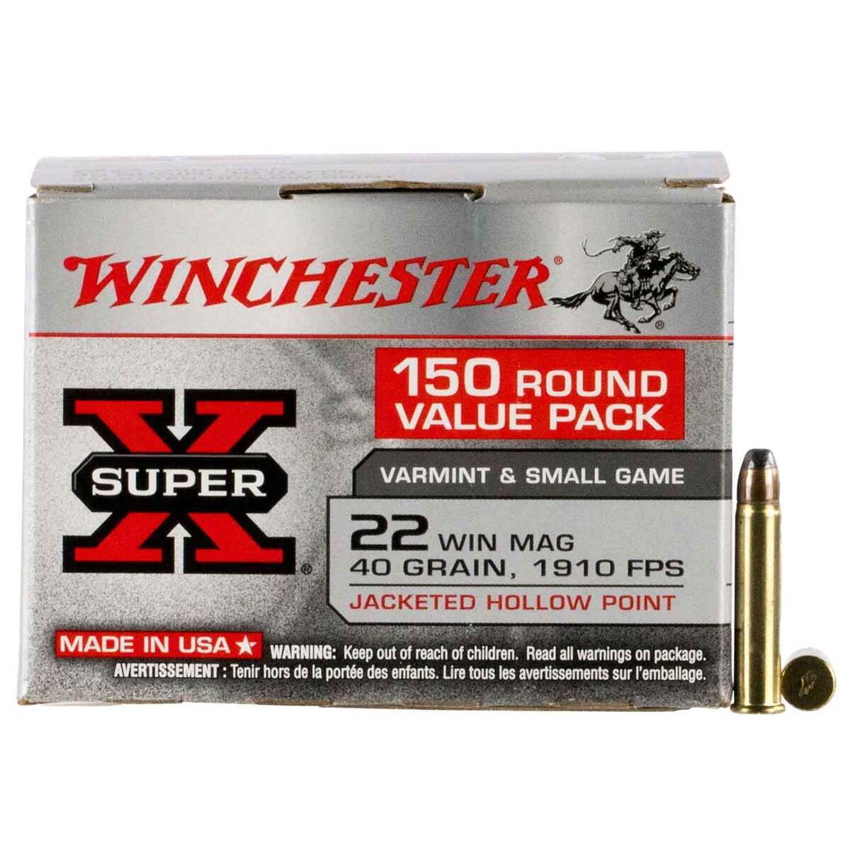 Winchester Super-X 22 WMR  40gr JHP Rimfire - 150 Rounds