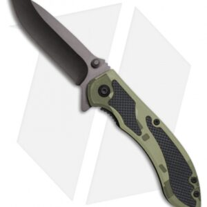 ABKT 006 Spring Assisted Knife Green Camo Aluminum (2.75" Black) AB006