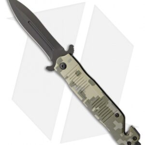 ABKT Stiletto Spring Assisted Knife Green Camo Aluminum (3.5" Black)